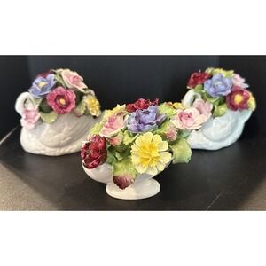 Aynsley Fine Bone China Swan Basket Shape Floral Bouquet Sculpture Lot Of 3 READ